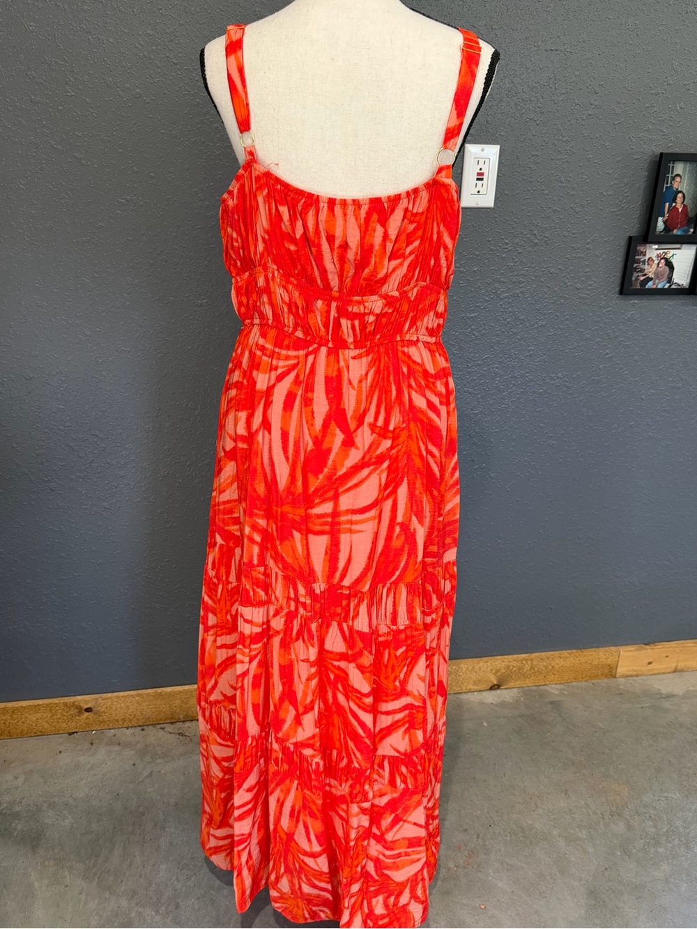 Taylor Coral-Red Adjustable Strap Tropical Maxi Dress - Picture 2 of 9